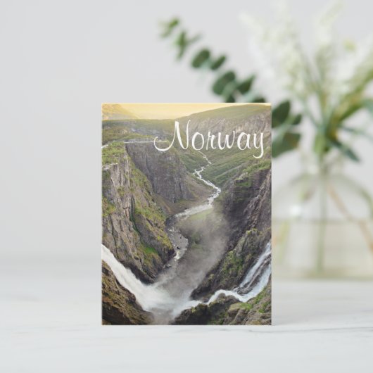 Voringsfossen滝ノルウェーの文字はがき ポストカード (スタンド正面)