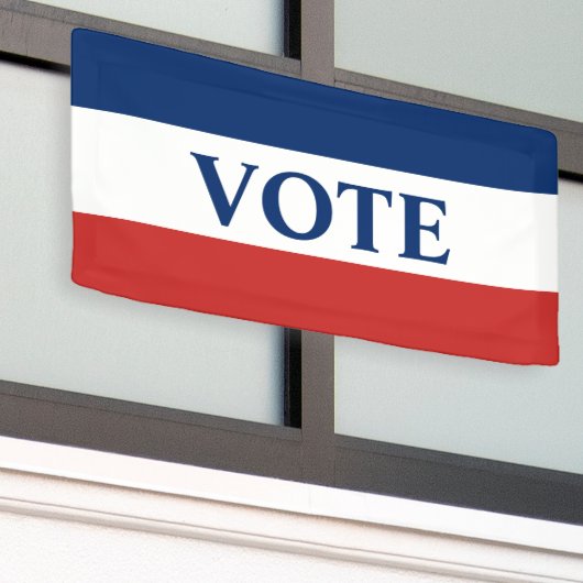 VOTE赤と青のストライプ 横断幕 (ビルの外側)
