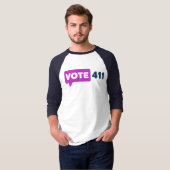 Vote411 3/4袖 ユニセックスラグランT ネイビー袖 Tシャツ (正面フル)