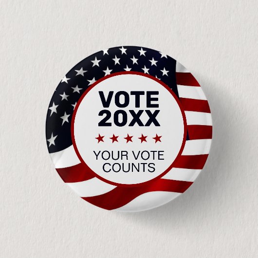 Vote 20XX US Flag Patriotic Your Vote Counts 缶バッジ (正面)