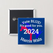 VOTE BLUE Harris Walz 2024ボタン 缶バッジ (正面&裏面)