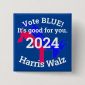 VOTE BLUE Harris Walz 2024ボタン 缶バッジ (正面)