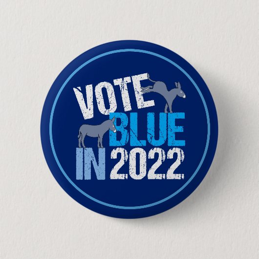 Vote Blue in 2022 Democrat Donkey Midterm Election 缶バッジ (正面)