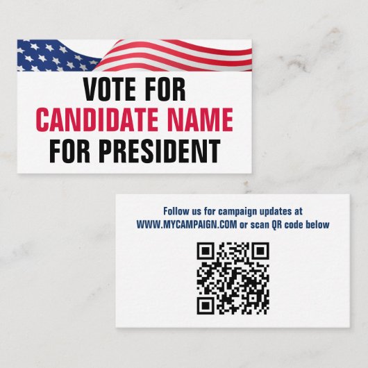 Vote For Candidate American Flag Patriotic QR Code 名刺 (正面/裏面)