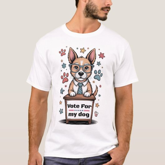 Vote for My Dog – Funny Hand-Drawn Dog Lover  Tシャツ (正面)