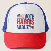 Vote Harris Walz民主党議員ドンキーアメリカ国旗 キャップ (正面)