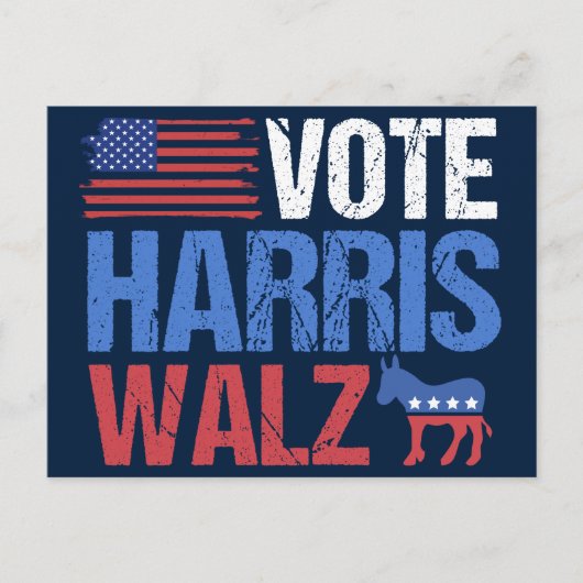 Vote Harris Walz民主党議員ドンキーアメリカ国旗 ポストカード (正面)