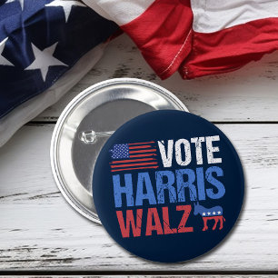 Vote Harris Walz民主党議員ドンキーアメリカ国旗 缶バッジ