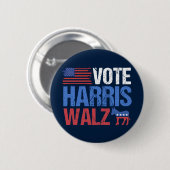 Vote Harris Walz民主党議員ドンキーアメリカ国旗 缶バッジ (正面&裏面)