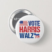 Vote Harris Walz American Flag民主党のドンキー 缶バッジ (正面&裏面)