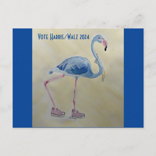 Vote Harris/Walz Blue FLAmingoとPearlsポストカード ポストカード (正面)