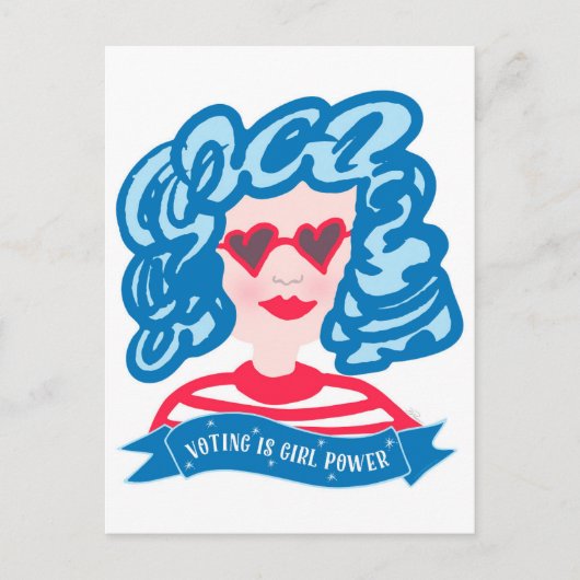 Voting is Girl Power Blue Hair Lady ポストカード (正面)
