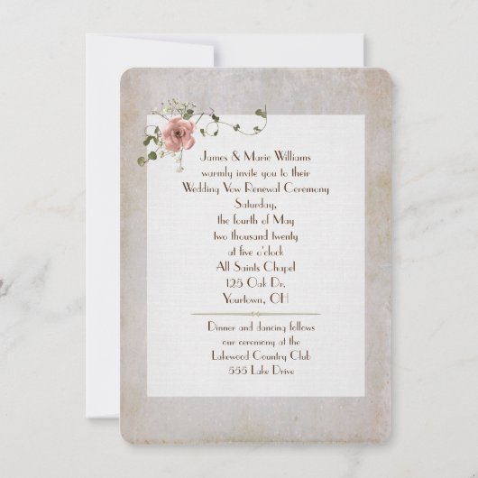 Vow更新写真フレームとローズブーケ 招待状 (裏面)