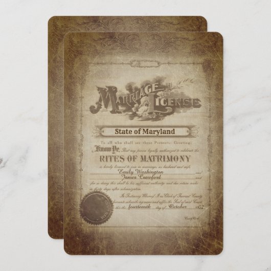 Vow Renewal Vintage Wedding Certificate 招待状 (正面/裏面)