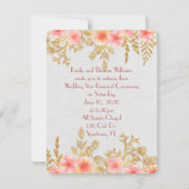 Vow Renewalpinkフローラと金ゴールド縁どリーフ縁どー 招待状 (正面)