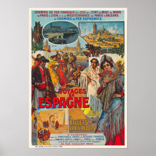 Voyages en Espagne Vintage Poster 1920s ポスター (正面)
