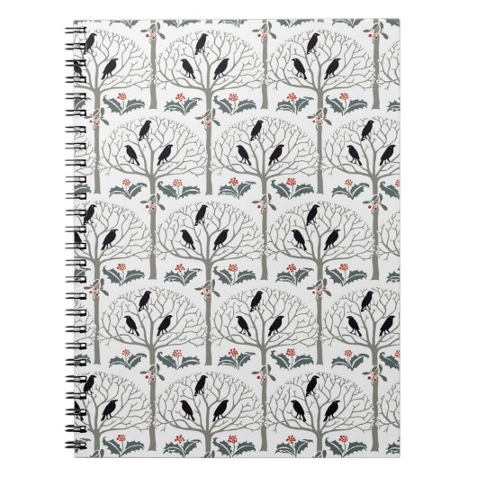 Voyseyのミヤマガラスおよびヒイラギパターンクリスマスジャーナル ノートブック (正面)