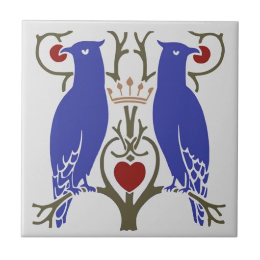 Voysey Love Birds Ceramic TIle (Bright) タイル (正面)