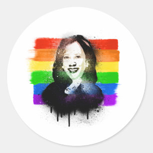 VPカマラハリスLGBTQプライド国旗Graffiti ラウンドシール