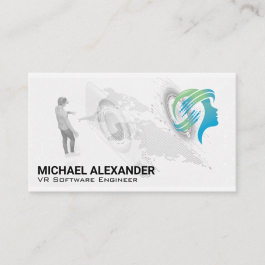 VRヘッドセットテクニカルロゴ |世界地図 名刺 (正面)