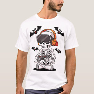 Vrヘッドセットハロウィン付きスケルトンゲーマースタイル Tシャツ