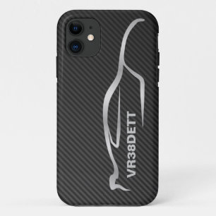 "VR38DETT"のスカイラインGTRの灰色のシルエットのロゴ iPhone 11 ケース