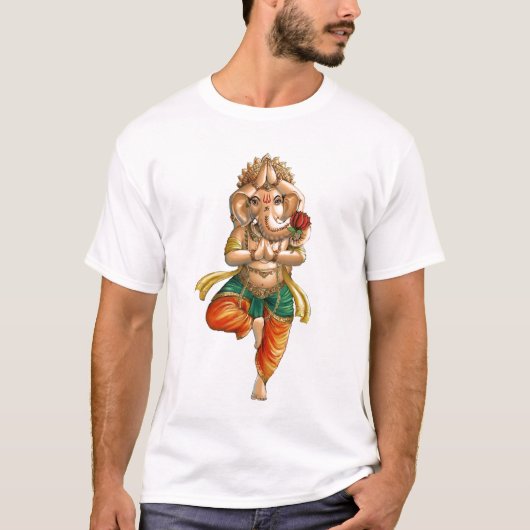 Vrksasana (木)のヨガの姿勢のGanesha Tシャツ (正面)
