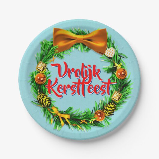 Vrolijk Kerstfeestオランダメリークリスマス7" ペーパープレート (正面)