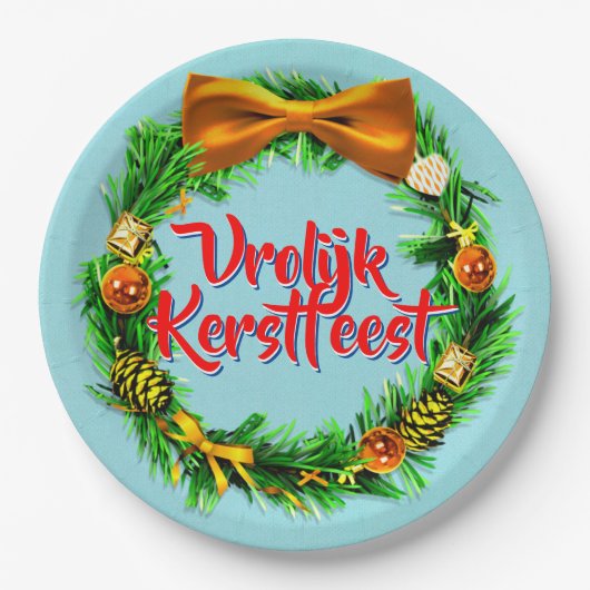 Vrolijk Kerstfeestオランダメリークリスマス9" ペーパープレート (正面)