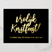 Vrolijk Kerstfeestオランダ言語楽しいクリスマス 箔シーズンポストカード (正面)