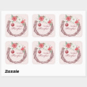 Vrolijk kerstfeest白と赤ポインセチア スクエアシール (シート)