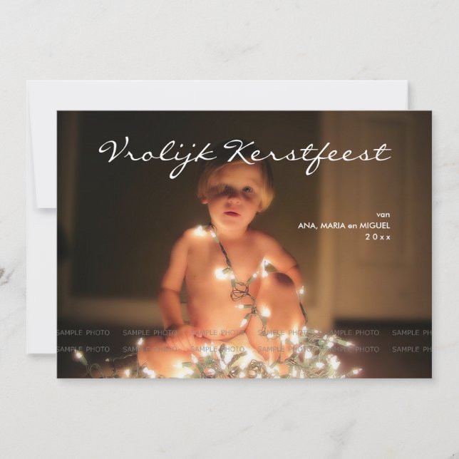 Vrolijk Kerstfeest Kerstmis Foto Blauw Wit Strepen (正面)