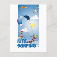 Vrolijke illustratie van een kite surfer