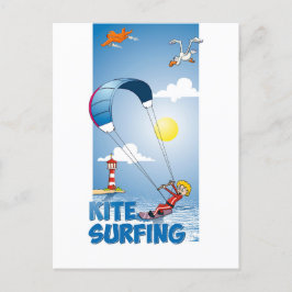Vrolijke illustratie van een kite surfer ポストカード