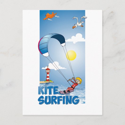Vrolijke illustratie van een kite surfer ポストカード (正面)