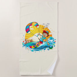 Vrolijke kite surfing illustratie. ビーチタオル