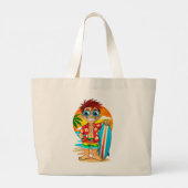 Vrolijke Surfer strand tas - Zomerse illustratie  ラージトートバッグ (裏面)