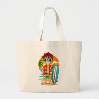 Vrolijke Surfer strand tas - Zomerse illustratie  ラージトートバッグ