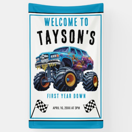 Vroomモンスタートラックブーム | 誕生日パーティー 横断幕 (縦)