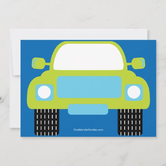 Vroom男の子のための車の誕生会 招待状 (裏面)