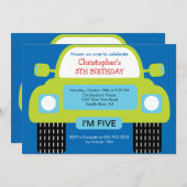 Vroom男の子のための車の誕生会 招待状 (正面/裏面)