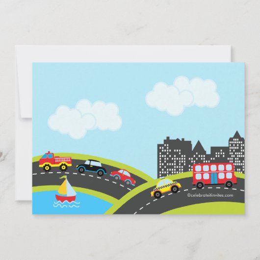 Vroom発信音車の誕生日のパーティの招待状 招待状 (裏面)