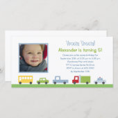 Vroom Vroomカーズ写真バースデーパーティーの招待 (正面/裏面)