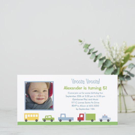 Vroom Vroomカーズ写真バースデーパーティーの招待 (スタンド正面)