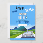 Vroom Vroomレーシングカーオンザロードボーイ誕生日 招待状 (正面)