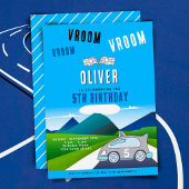 Vroom Vroomレーシングカーオンザロードボーイ誕生日 招待状