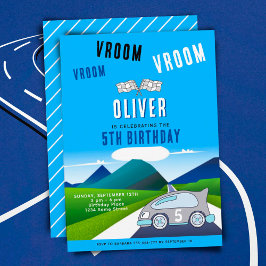 Vroom Vroomレーシングカーオンザロードボーイ誕生日 招待状