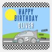 Vroom Vroomレーシングカーロードネームハッピーバースデー スクエアシール (正面)