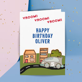 Vroom Vroomレーシングカーロードハウスハッピーバースデー カード