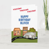 Vroom Vroomレーシングカーロードハウスハッピーバースデー カード (正面)